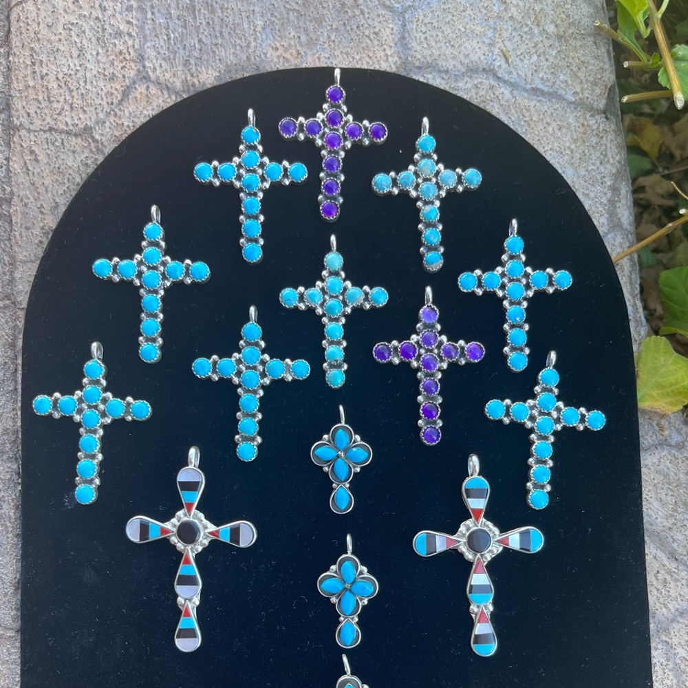 Native American Sterling turquoise cross pendants